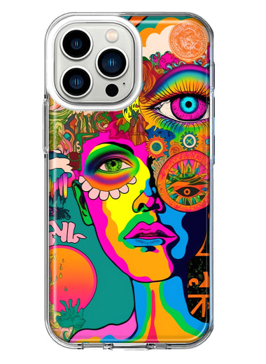 Apple iPhone 13 Pro Neon Rainbow Psychedelic Hippie One Eye Pop Art Hybrid Protective Phone Case Cover