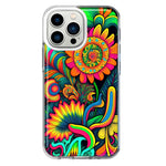 Apple iPhone 13 Pro Neon Rainbow Psychedelic Indie Hippie Sunflowers Hybrid Protective Phone Case Cover