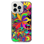Apple iPhone 13 Pro Neon Rainbow Psychedelic Hippie Wild Flowers Hybrid Protective Phone Case Cover