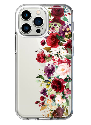 Apple iPhone 13 Pro Red Summer Watercolor Floral Bouquets Ruby Flowers Hybrid Protective Phone Case Cover