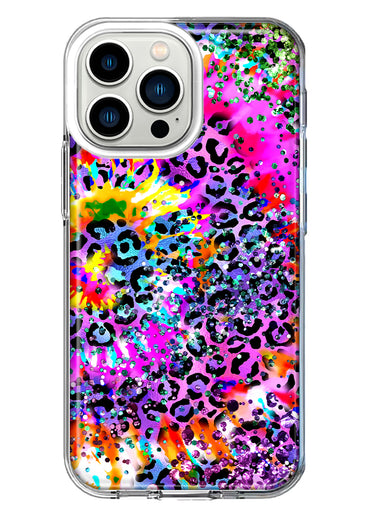 Apple iPhone 13 Pro Vibrant Pink Purple Tie Dye Summer Leopard Swirl Rainbow Hybrid Protective Phone Case Cover