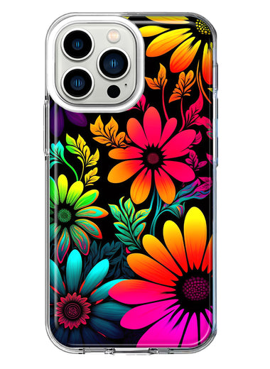 Apple iPhone 13 Pro Neon Rainbow Glow Colorful Abstract Flowers Floral Hybrid Protective Phone Case Cover