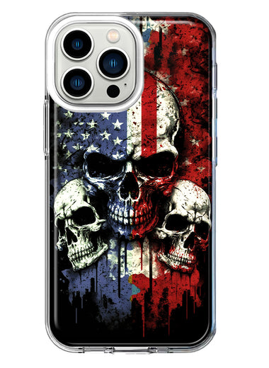 Apple iPhone 13 Pro American USA Flag Skulls Blue Red Double Layer Phone Case Cover
