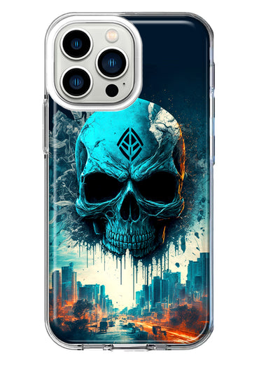 Apple iPhone 13 Pro Blue Apocalypse Cyberpunk Skull Feather Double Layer Phone Case Cover