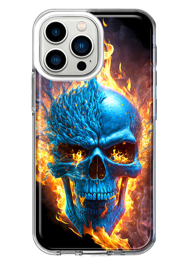Apple iPhone 13 Pro Blue Flaming Skull Burning Fire Double Layer Phone Case Cover