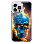 Apple iPhone 13 Pro Blue Flaming Skull Burning Fire Double Layer Phone Case Cover