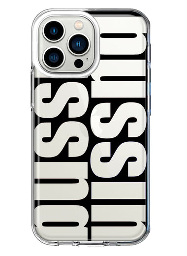 Apple iPhone 13 Pro Black Clear Funny Text Quote Bussin Hybrid Protective Phone Case Cover
