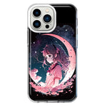 Apple iPhone 13 Pro Kawaii Manga Pink Cherry Blossom Dreaming Moon Girl Hybrid Protective Phone Case Cover