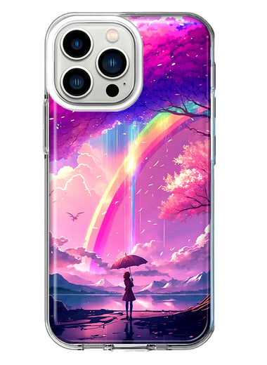 Apple iPhone 13 Pro Kawaii Manga Pink Cherry Blossom Japanese Rainbow Girl Hybrid Protective Phone Case Cover