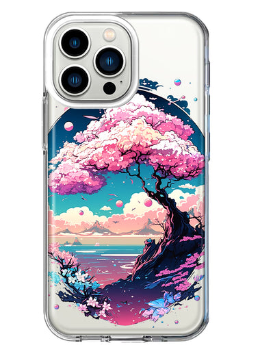 Apple iPhone 13 Pro Kawaii Manga Pink Cherry Blossom Japanese Sky Floral Ocean Hybrid Protective Phone Case Cover