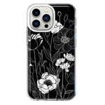 Apple iPhone 13 Pro Line Drawing Art White Floral Flowers Hybrid Protective Phone Case Cover