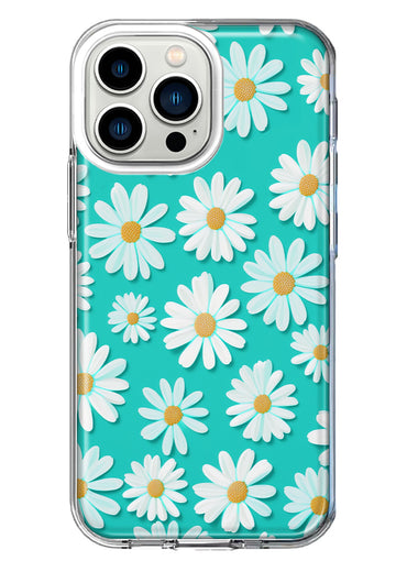 Apple iPhone 13 Pro Turquoise Teal White Daisies Cute Daisy Polka Dots Double Layer Phone Case Cover