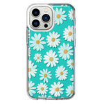Apple iPhone 13 Pro Turquoise Teal White Daisies Cute Daisy Polka Dots Double Layer Phone Case Cover