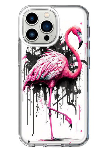 Apple iPhone 13 Pro Pink Flamingo Painting Graffiti Hybrid Protective Phone Case Cover