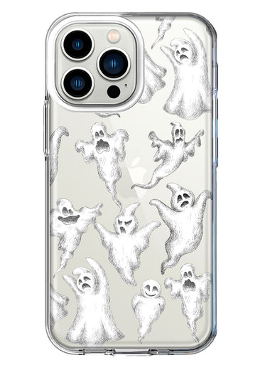 Apple iPhone 13 Pro Cute Halloween Spooky Floating Ghosts Horror Scary Hybrid Protective Phone Case Cover