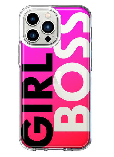 Apple iPhone 13 Pro Pink Clear Funny Text Quote Girl Boss Hybrid Protective Phone Case Cover