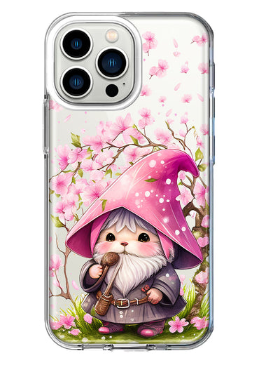 Apple iPhone 13 Pro Cute Pink Cherry Blossom Gnome Spring Floral Flowers Double Layer Phone Case Cover