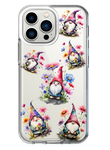 Apple iPhone 13 Pro Cute Pink Purple Cosmos Flowers Gnomes Spring Floral Double Layer Phone Case Cover