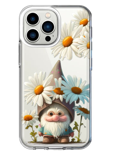 Apple iPhone 13 Pro Cute Gnome White Daisy Flowers Floral Hybrid Protective Phone Case Cover