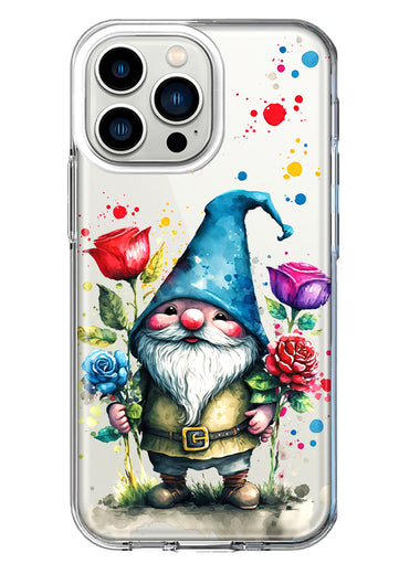 Apple iPhone 13 Pro Gnome Red Purple Blue Roses Garden Hybrid Protective Phone Case Cover