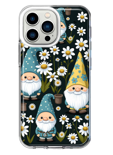 Apple iPhone 13 Pro Cute White Daisies Gnomes Flowers Floral Double Layer Phone Case Cover