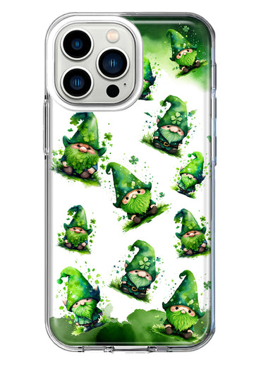 Apple iPhone 13 Pro Gnomes Shamrock Lucky Green Clover St. Patrick Hybrid Protective Phone Case Cover