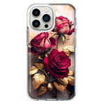 Apple iPhone 13 Pro Romantic Elegant Gold Marble Red Roses Double Layer Phone Case Cover