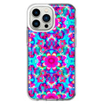 Apple iPhone 13 Pro Pink Blue Vintage Hippie Tie Dye Flowers Hybrid Protective Phone Case Cover