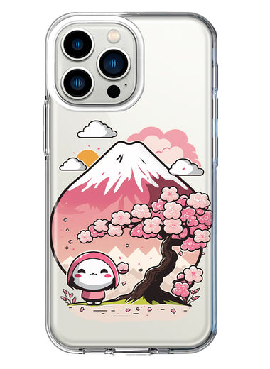 Apple iPhone 13 Pro Kawaii Manga Pink Cherry Blossom Fuji Mountain Mochi Girl Hybrid Protective Phone Case Cover