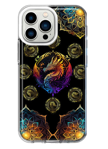 Apple iPhone 13 Pro Mandala Geometry Abstract Dragon Pattern Hybrid Protective Phone Case Cover