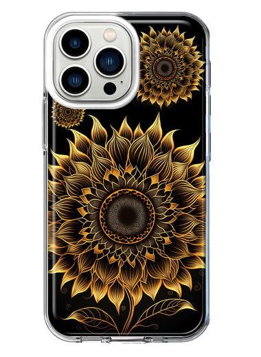 Apple iPhone 13 Pro Mandala Geometry Abstract Sunflowers Pattern Hybrid Protective Phone Case Cover