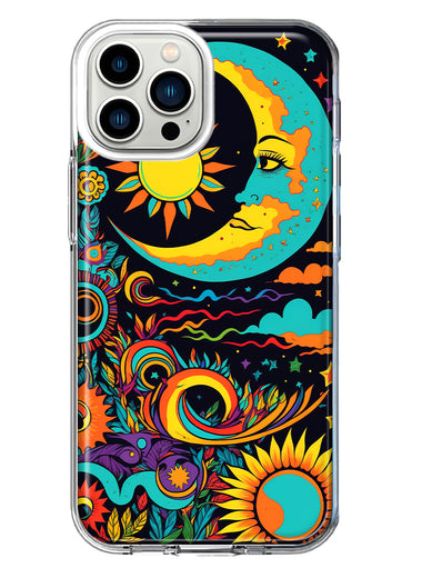 Apple iPhone 13 Pro Max Neon Rainbow Psychedelic Indie Hippie Indie Moon Hybrid Protective Phone Case Cover