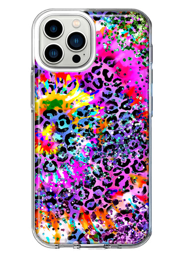 Apple iPhone 13 Pro Max Vibrant Pink Purple Tie Dye Summer Leopard Swirl Rainbow Hybrid Protective Phone Case Cover