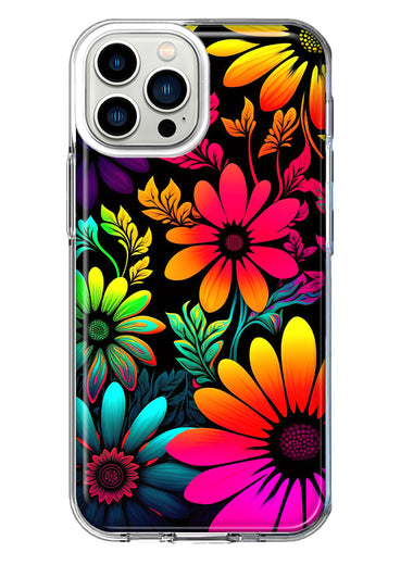 Apple iPhone 11 Pro Max Neon Rainbow Glow Colorful Abstract Flowers Floral Hybrid Protective Phone Case Cover