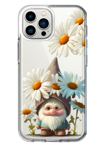 Apple iPhone 13 Pro Max Cute Gnome White Daisy Flowers Floral Hybrid Protective Phone Case Cover