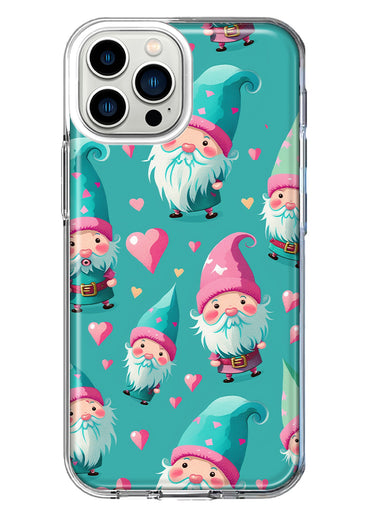 Apple iPhone 13 Pro Max Turquoise Pink Hearts Gnomes Hybrid Protective Phone Case Cover