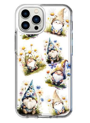 Apple iPhone 13 Pro Max Cute White Blue Daisies Gnomes Hybrid Protective Phone Case Cover