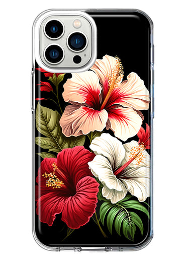 Apple iPhone 13 Pro Max Pink Red Hibiscus Wild Flowers Floral Hybrid Protective Phone Case Cover