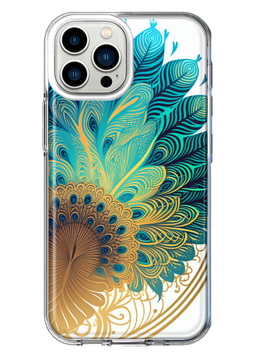 Apple iPhone 13 Pro Max Mandala Geometry Abstract Peacock Feather Pattern Hybrid Protective Phone Case Cover