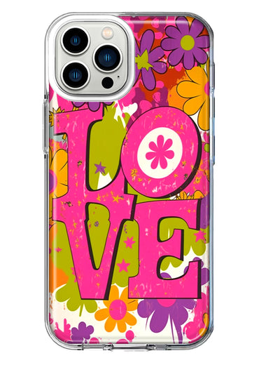 Apple iPhone 13 Pro Max Pink Daisy Love Graffiti Painting Art Hybrid Protective Phone Case Cover