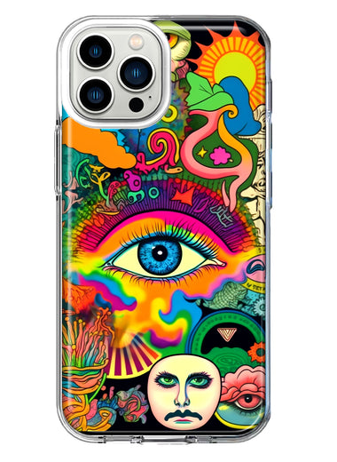 Apple iPhone 13 Pro Max Neon Rainbow Psychedelic Trippy Hippie Multiple Eyes Hybrid Protective Phone Case Cover