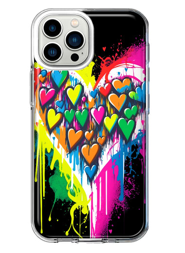 Apple iPhone 13 Pro Max Colorful Rainbow Hearts Love Graffiti Painting Hybrid Protective Phone Case Cover