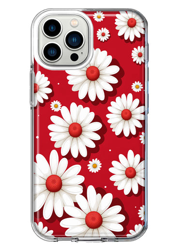 Apple iPhone 13 Pro Max Cute White Red Daisies Polkadots Double Layer Phone Case Cover