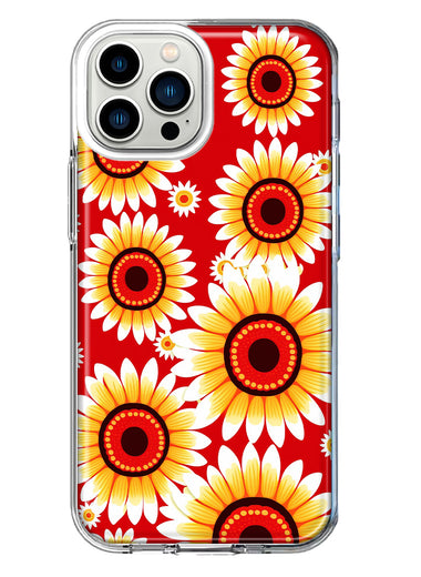 Apple iPhone 13 Pro Max Yellow Sunflowers Polkadot on Red Double Layer Phone Case Cover