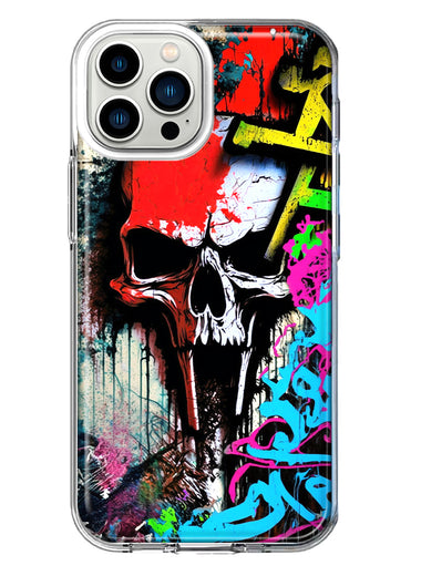 Apple iPhone 13 Pro Max Skull Face Graffiti Painting Art Hybrid Protective Phone Case Cover
