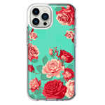 Apple iPhone 11 Pro Max Turquoise Teal Vintage Pastel Pink Red Roses Double Layer Phone Case Cover