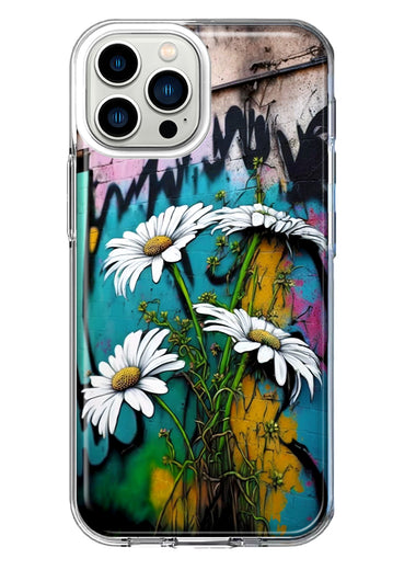 Apple iPhone 13 Pro Max White Daisies Graffiti Wall Art Painting Hybrid Protective Phone Case Cover