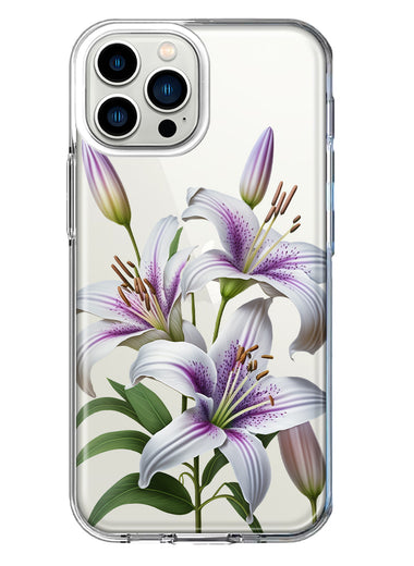 Apple iPhone 13 Pro Max White Lavender Lily Purple Flowers Floral Hybrid Protective Phone Case Cover