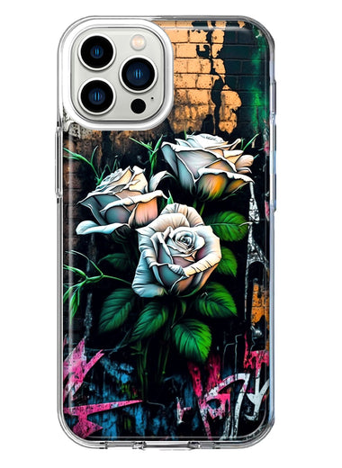 Apple iPhone 13 Pro Max White Roses Graffiti Wall Art Painting Hybrid Protective Phone Case Cover