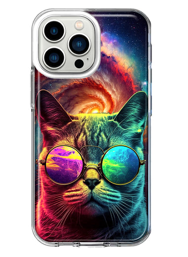 Apple iPhone 13 Pro Neon Rainbow Galaxy Cat Hybrid Protective Phone Case Cover